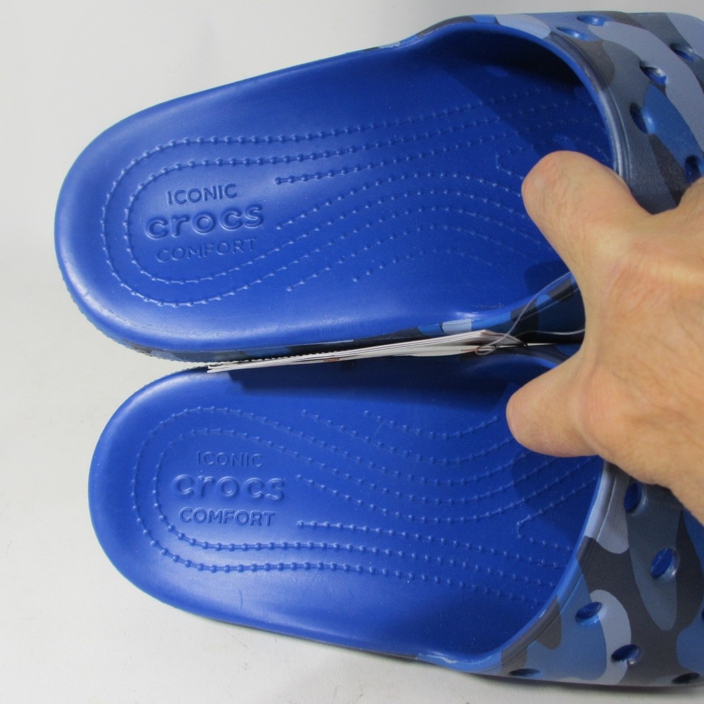 Crocs Slides Mens 9 Blue Camo New Camouflage Comfort Sandals Flip Flop Casual - Picture 6 of 10